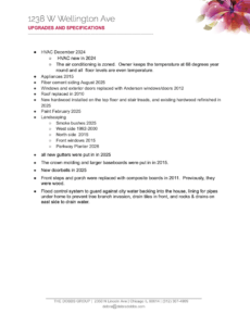 Upgrades & Specifications 1238 W Wellington Ave
